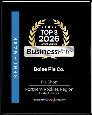 BusinessRate Top 3 2026 Award Winner plaque — Boise Pie Co., Pie Shop, Northern Rockies Region